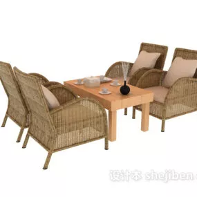 Outdoor Rattan Bamboo Chair Table 3d model