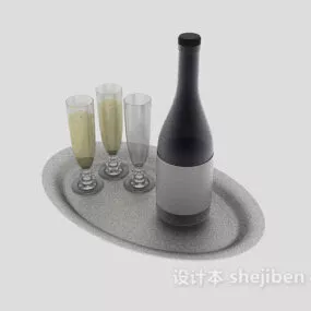 Wine Tray With Glass 3d model