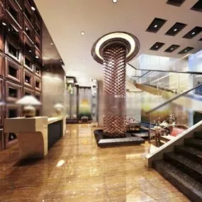 Hotel Hall With Cabinet Interior Scene 3d model