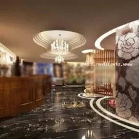 Hotel Front Desk Hall Space Interior 3d model