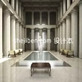 Hotel Lobby Greek Architecture Interior Scene 3d model
