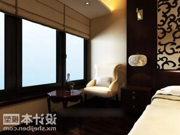 Hotel Room With Wide Windows And Carpet 3d model