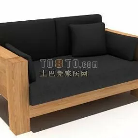 Wood Sofa With Upholstered Furniture 3d model