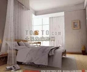 Home Indoor Interior With Bed 3d model
