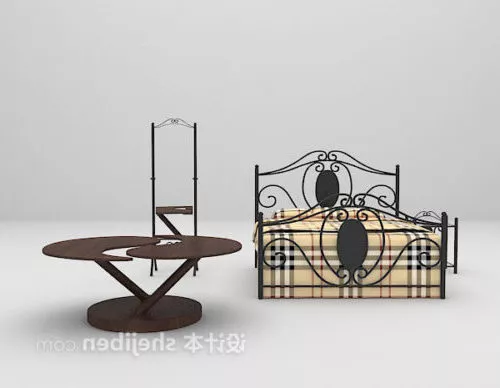 Antique Iron Bed Set 3d model Antique Iron Bed Set 3d model