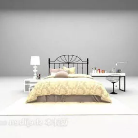 Iron Double Bed Desk Set 3d model