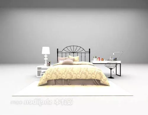 Iron Double Bed Desk Set 3d model Iron Double Bed Desk Set 3d model
