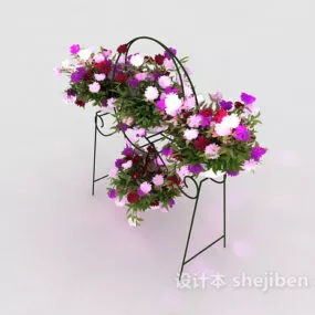 Iron Flower Stand With Flower Bushes 3d model