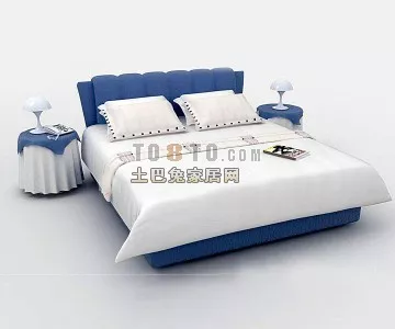 Double Bed With Blanket Strip Pattern 3d model