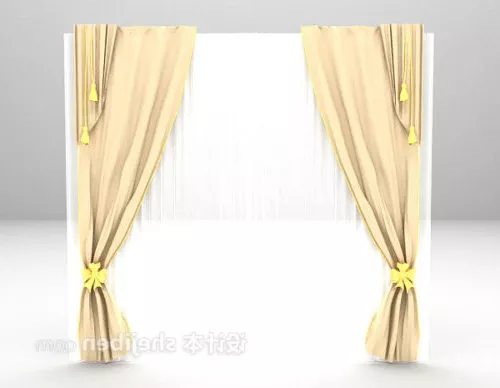 Two Layers Curtain Yellow And Brown Color 3d model