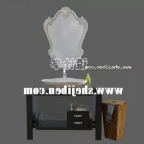 Bathroom Sanitary Classic Mirror With Washbasin 3d model