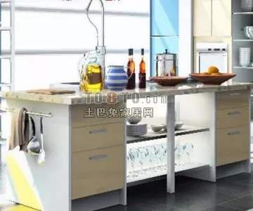 Wood Wine Cabinet With Dining Table 3d model