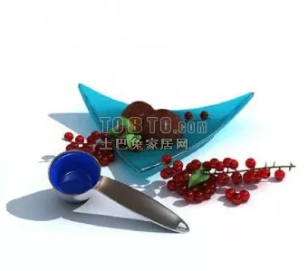Tableware Square Cup With Food On Tray 3d model