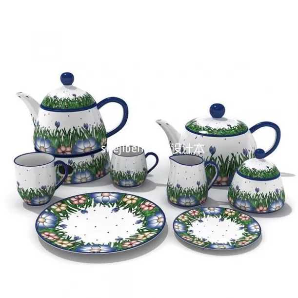 Lace Patterned Teapot Set 3d model Lace Patterned Teapot Set 3d model