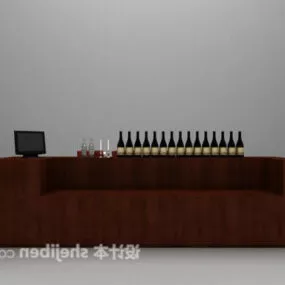 Wooden Bar Table Chair 3d model
