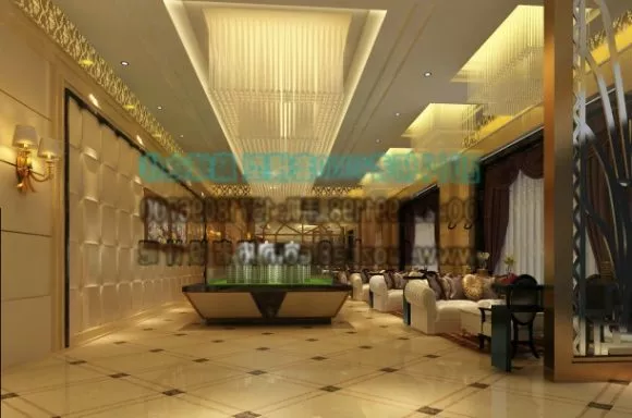 Office Hall Space With Reception And Lighting Decoration 3d model