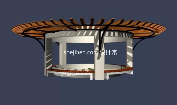 Antique Wood Pavilion Building With Rails 3d model