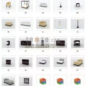 Sofa Chair Lowpoly Furniture Set 3d model