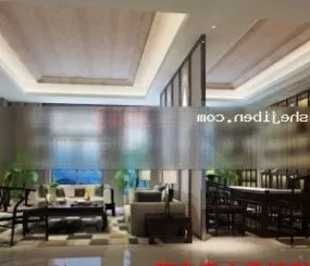 Living Room Interior Scene With Wood Partition 3d model