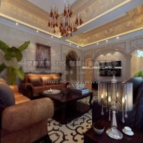 Living Room Interior Scene Leather Sofa 3d model