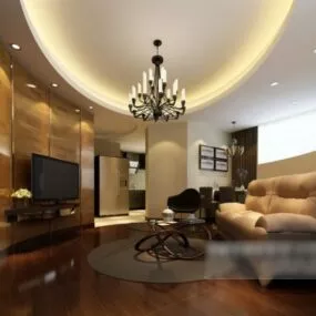 Living Room Chandelier Decoration Interior Scene 3d model