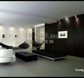 Living Room With Sofa Table Black Tone 3d model