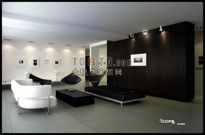 Living Room Sofa With Red Couch And Square Table 3d model