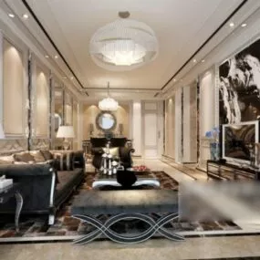 Living Room With Hanging Painting Interior Scene 3d model