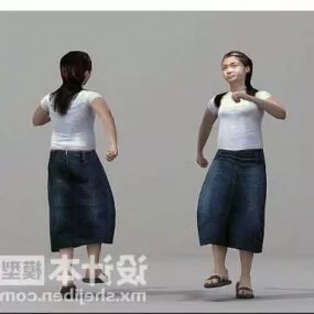 Long Haired Beauty Girl Walking Pose 3d model