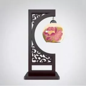 Lotus Pattern Shade Chinese Table Lamp 3d model