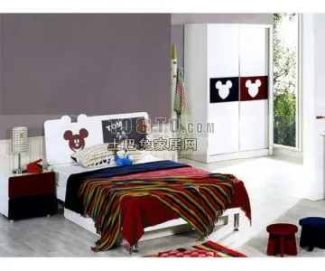 Bed With Red Blanket 3d model