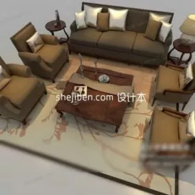Luxury Chinese Sofa Chair Table Set 3d model