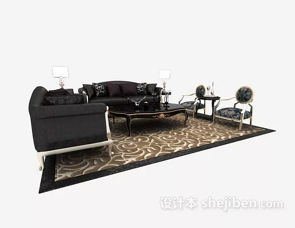 Brown Leather Sofa Two Seats 3d model