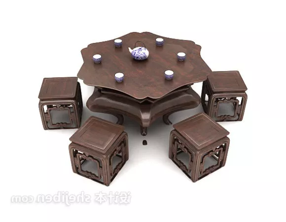 Mahogany Tea Table Chair Set 3d model Mahogany Tea Table Chair Set 3d model