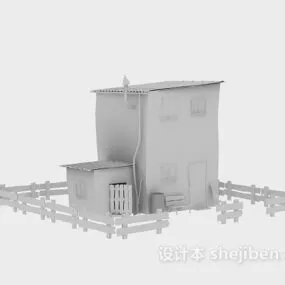 Country House Building With Fence 3d model