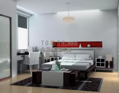 Modern Bed Full Set 3d model