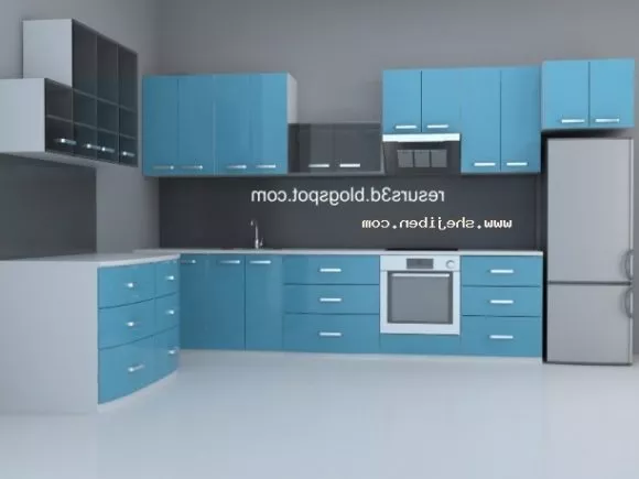Red Kitchen Cabinet Design 3d model
