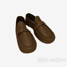 Men Brown Leather Shoes 3d model