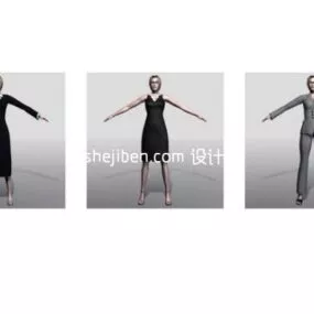 Middle Aged Female Character Black Dress 3d model