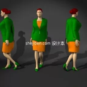 Office Lady Walking Character 3d model