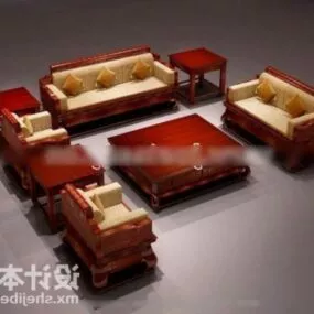 Red Sofa With Square Tea Table 3d model