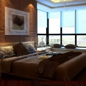 Modern Bedroom With Glass Wall 3d model