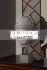 Crafts Buddha Head Sculpture 3d model