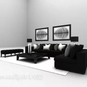 Modern Black Sofa Table Set 3d model