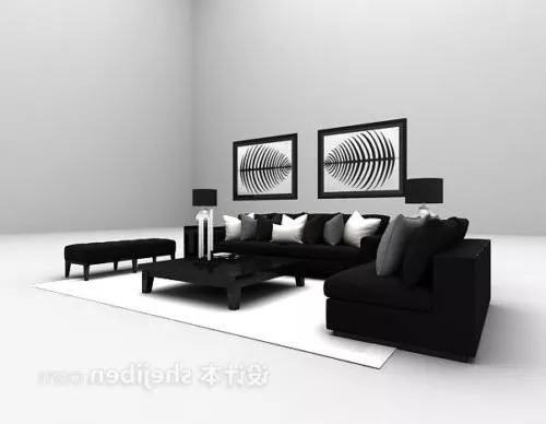 Modern Black Sofa Table Set 3d model Modern Black Sofa Table Set 3d model