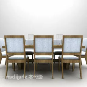 Modern Brown Wood Dining Table Chair 3d model