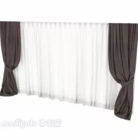 Brown White Fabric Curtain 3d model
