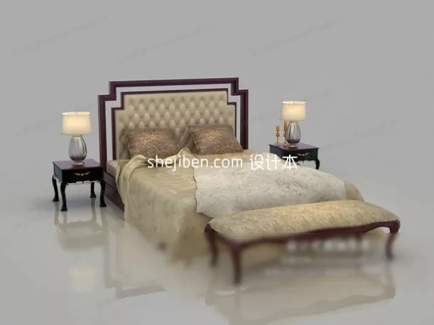 Double Bed With Nightstand Blanket 3d model