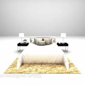 Modern Double Bed Nightstand Combination 3d model