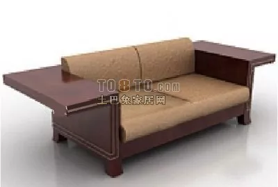 Red Leather Sofa With Square Table In Room 3d model